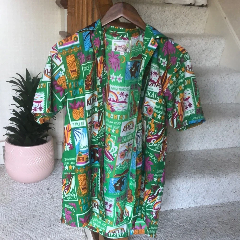 Vintage Designed In Hawaii For Waikiki Creations Hawaiian Button Down Shirt - Picture 2 of 8